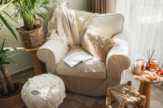 natural fabrics on the armchair