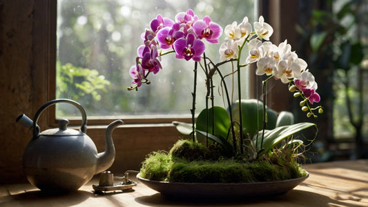 Phalaenopsis orchid in a transparent pot showing healthy white roots