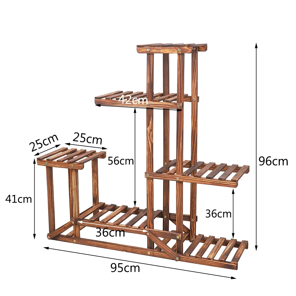 VelesRealm™ 6-stufiger Pflanzenständer – Holzdisplay für mehrere Pflanzen