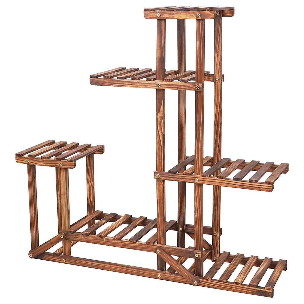 VelesRealm™ 6-stufiger Pflanzenständer – Holzdisplay für mehrere Pflanzen