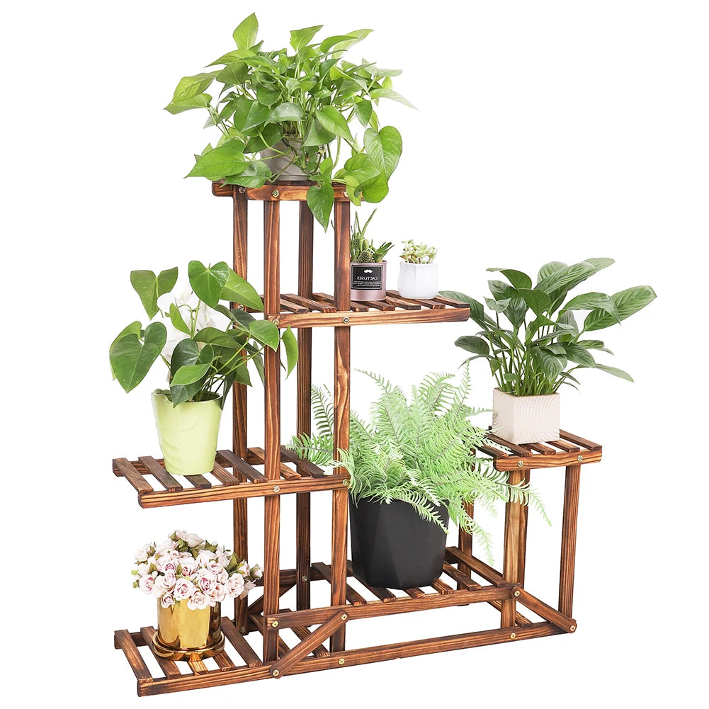 VelesRealm™ 6-stufiger Pflanzenständer – Holzdisplay für mehrere Pflanzen