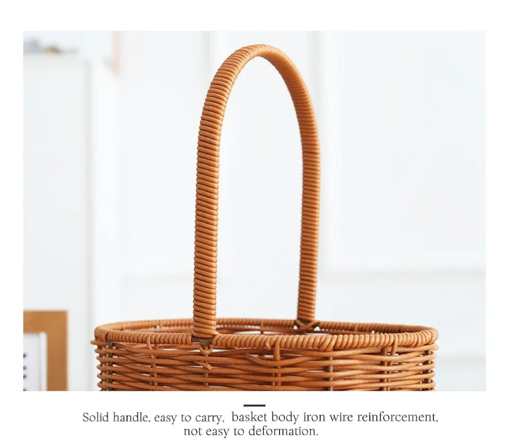 VelesRealm™ Blumenkorb im Rattan-Stil – handgewebt, vielseitig einsetzbar