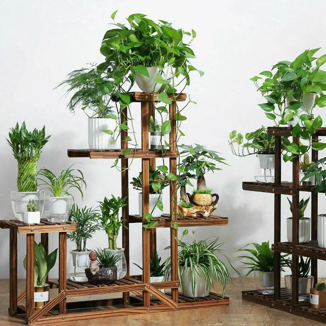 VelesRealm™ 6-stufiger Pflanzenständer – Holzdisplay für mehrere Pflanzen