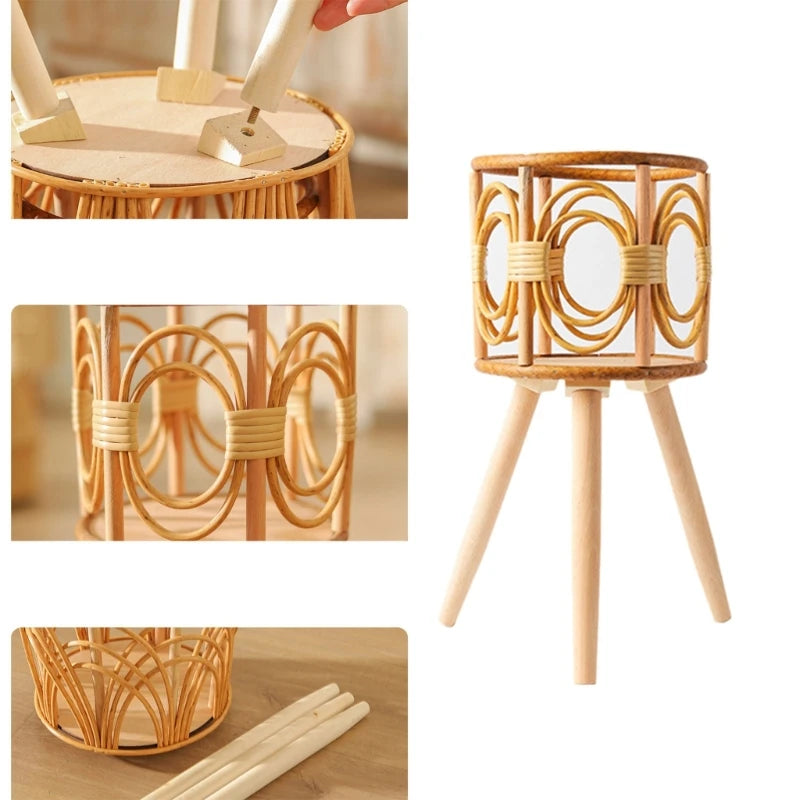 VelesRealm™ Rattan-Pflanzenständer – Display aus geflochtenem Holz