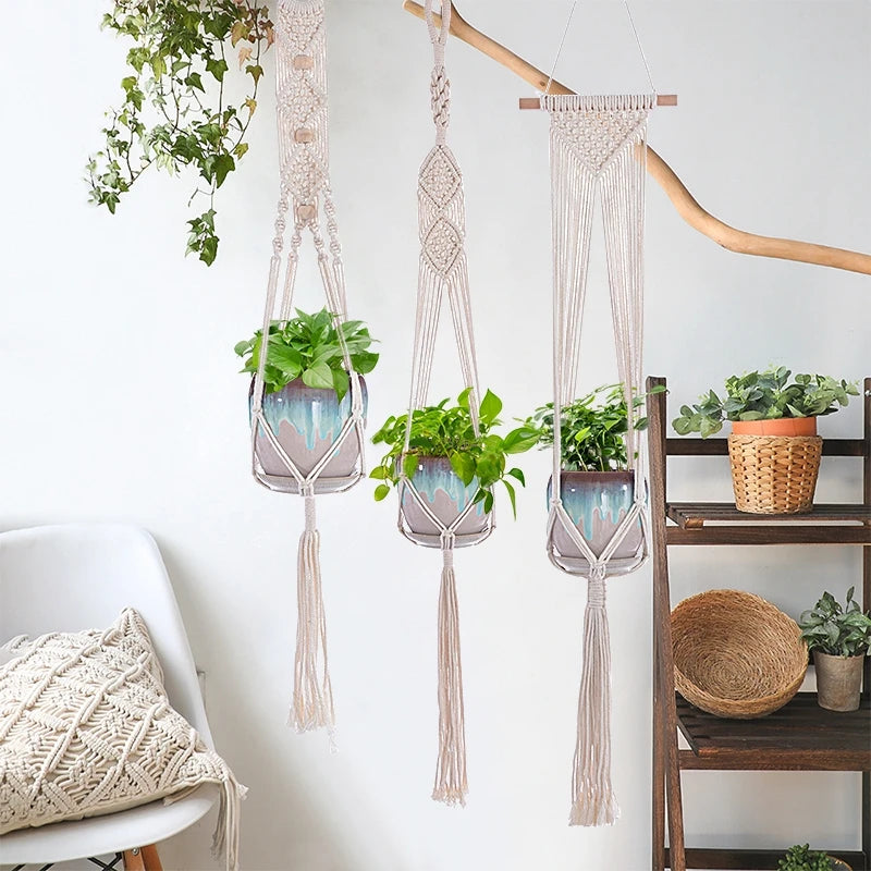 VelesRealm™ Makramee-Hängepflanzer – Boho-Baumwollseil-Dekor