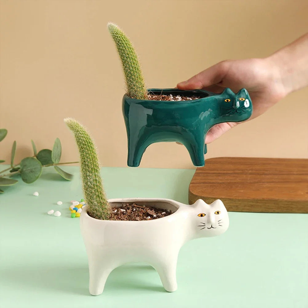 VelesRealm™ Katzen-Keramik-Pflanzgefäß – Süßer Sukkulententopf