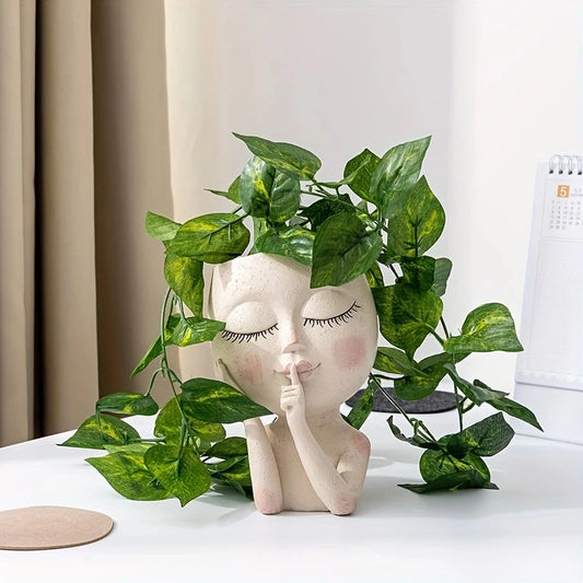Doniczka VelesRealm™ Face Planter – Cute Lady Resin Pot