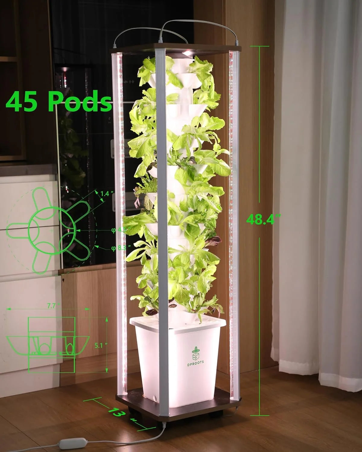 VelesRealm™ 45-Pod Hydroponic Tower – Vollspektrum-Wachstumslicht