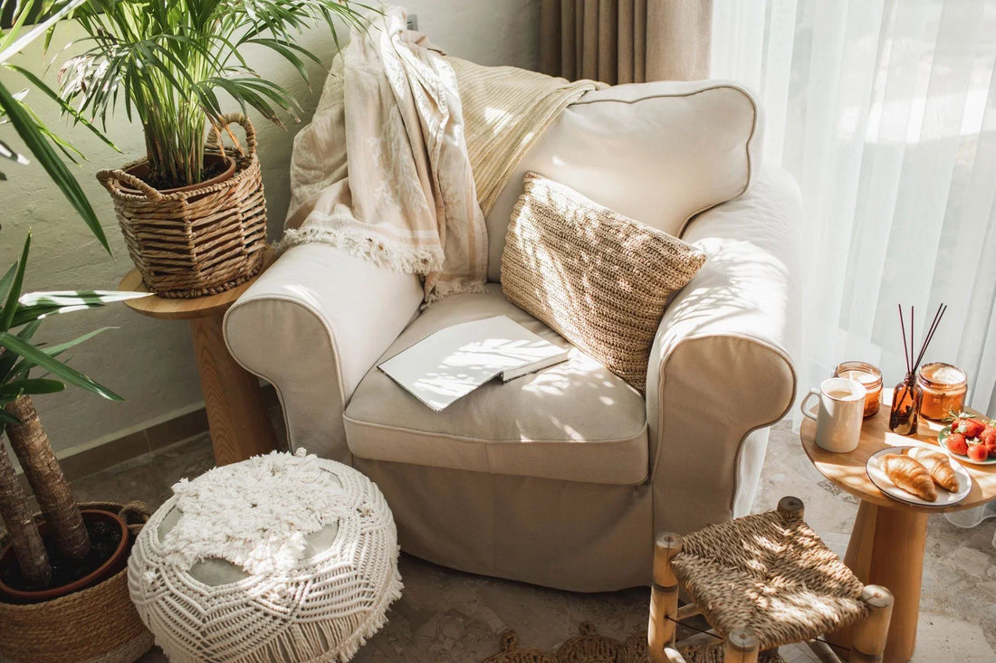 natural fabrics on the armchair