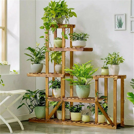 VelesRealm™ 6-stufiger Pflanzenständer – Holzdisplay für mehrere Pflanzen