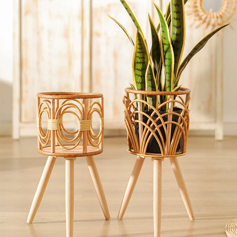 VelesRealm™ Rattan-Pflanzenständer – Display aus geflochtenem Holz