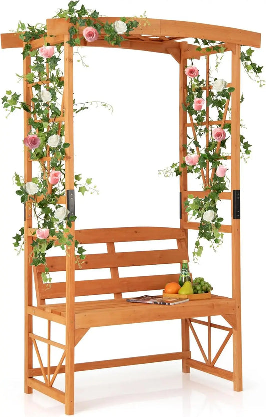 VelesRealm™ Rosenbogen aus Holz – 2-Sitzer-Bank mit Spalier