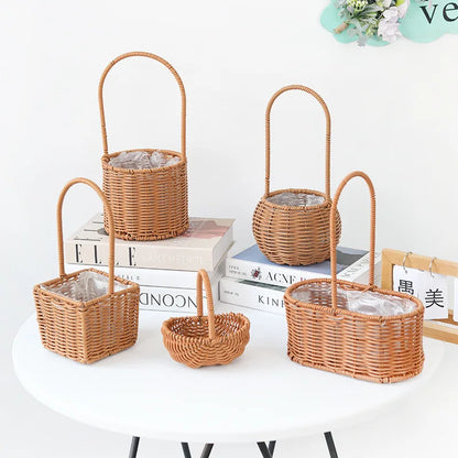 VelesRealm™ Blumenkorb im Rattan-Stil – handgewebt, vielseitig einsetzbar