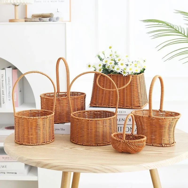 VelesRealm™ Blumenkorb im Rattan-Stil – handgewebt, vielseitig einsetzbar