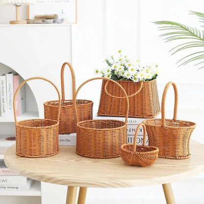 VelesRealm™ Blumenkorb im Rattan-Stil – handgewebt, vielseitig einsetzbar