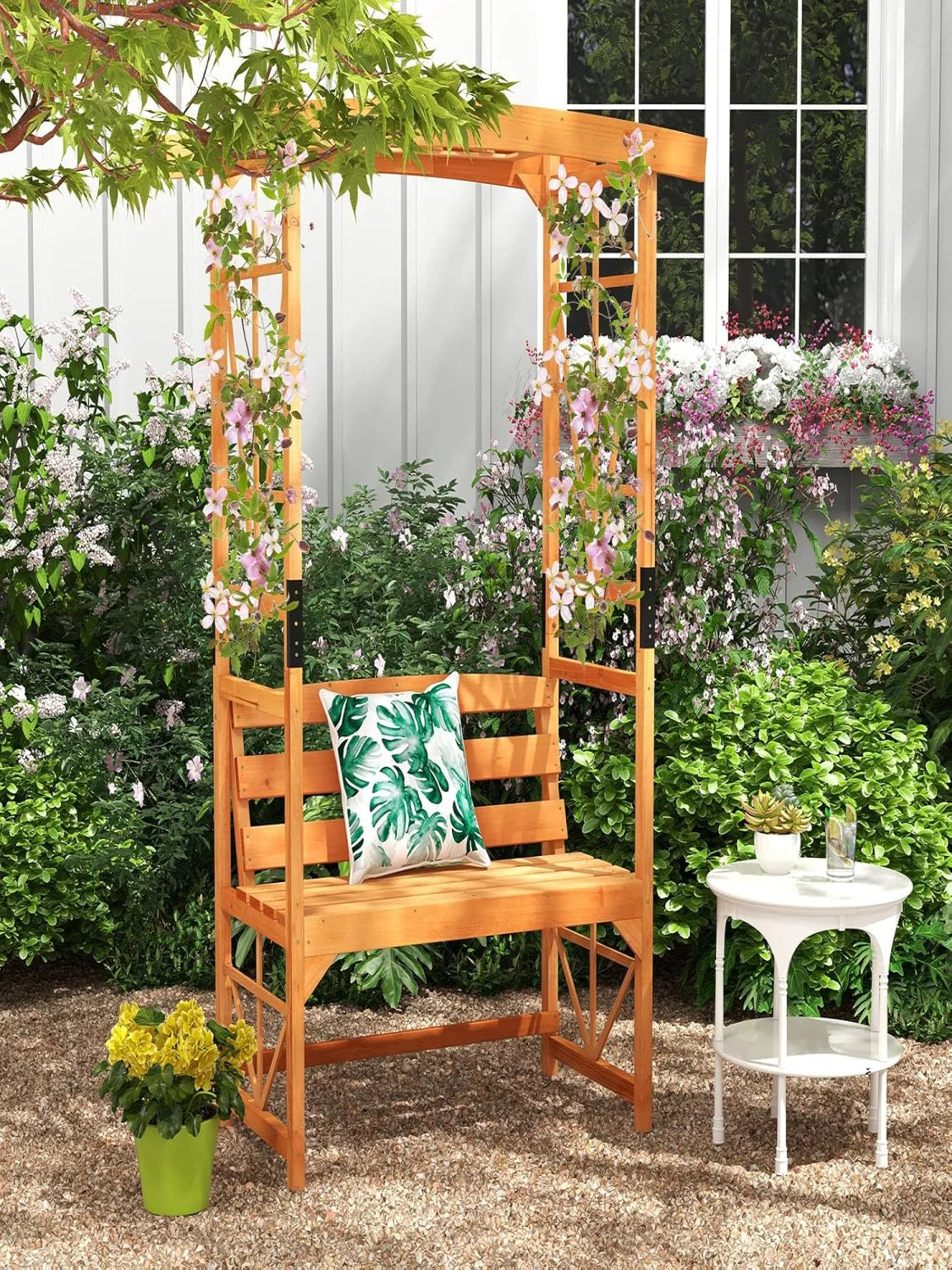 VelesRealm™ Rosenbogen aus Holz – 2-Sitzer-Bank mit Spalier