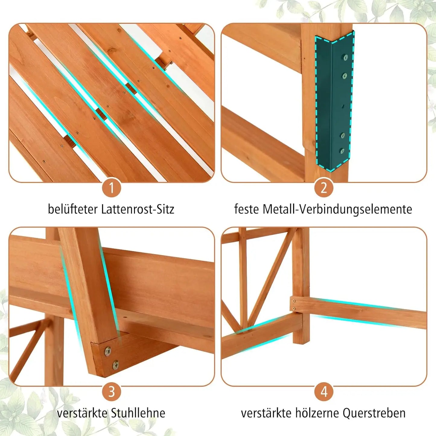 VelesRealm™ Rosenbogen aus Holz – 2-Sitzer-Bank mit Spalier
