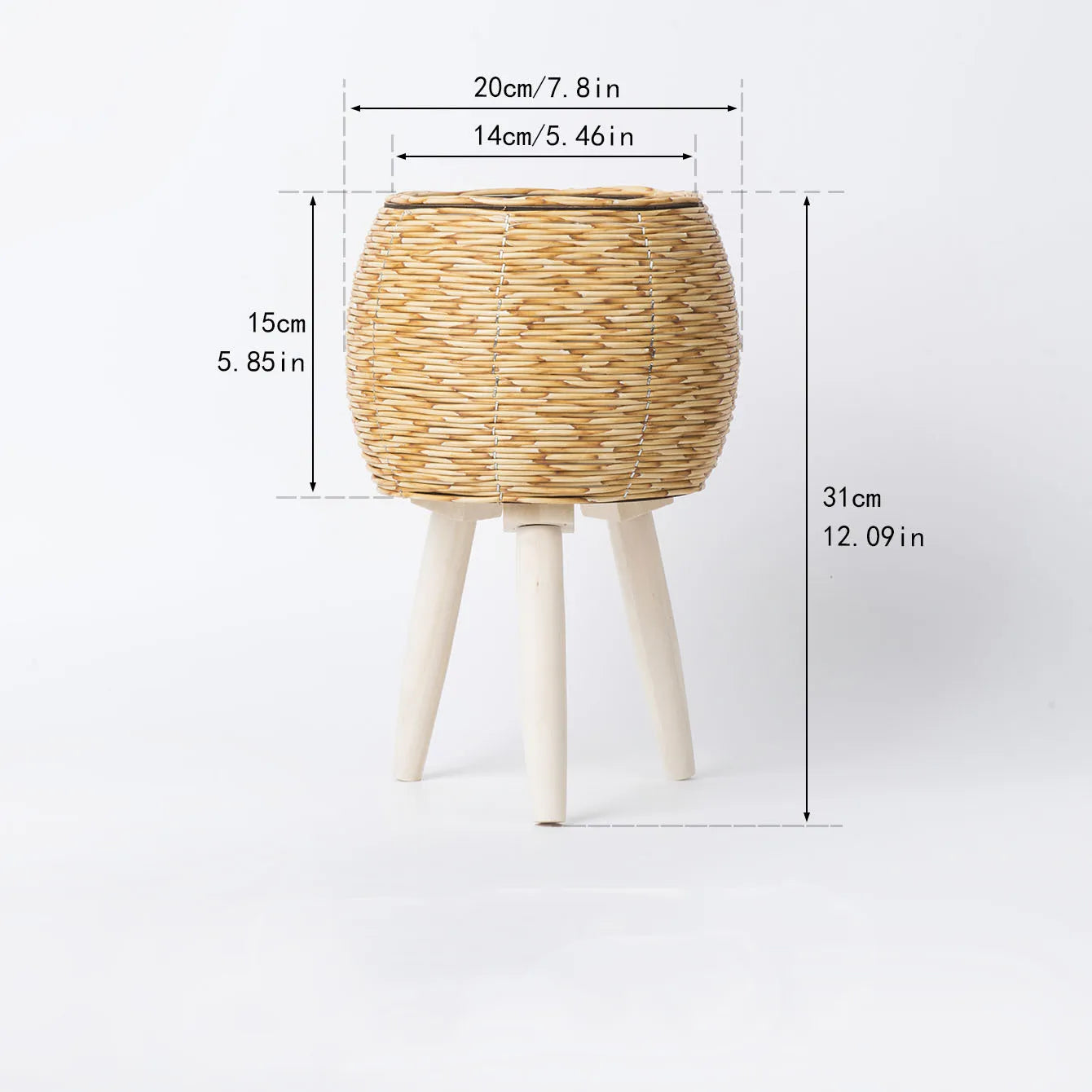 VelesRealm™ Rattan-Pflanzgefäß – Rustikale Holzbeine, Innenkorb