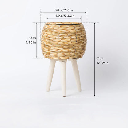 VelesRealm™ Rattan-Pflanzgefäß – Rustikale Holzbeine, Innenkorb