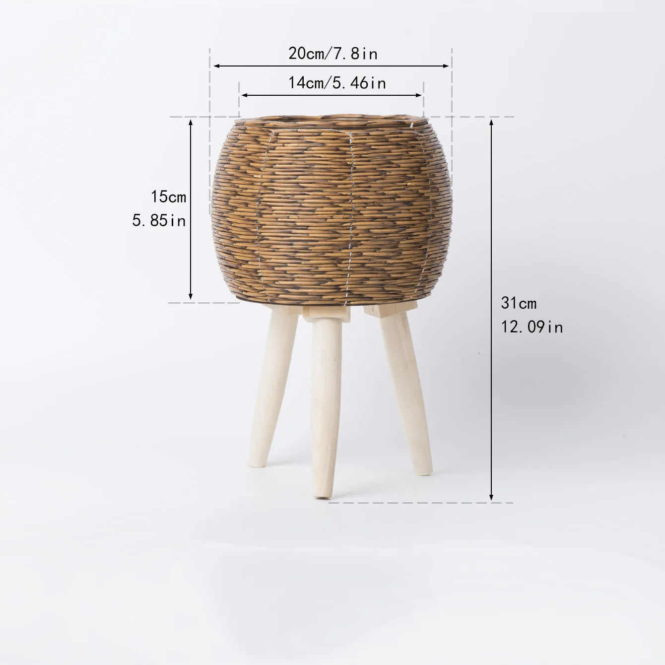 VelesRealm™ Rattan-Pflanzgefäß – Rustikale Holzbeine, Innenkorb