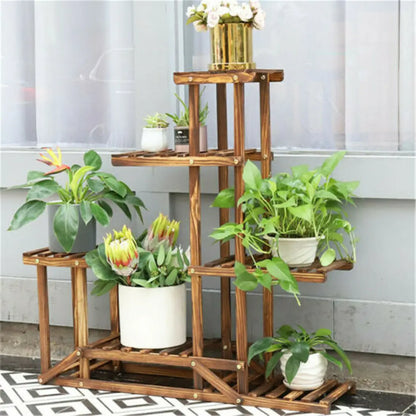 VelesRealm™ 6-stufiger Pflanzenständer – Holzdisplay für mehrere Pflanzen