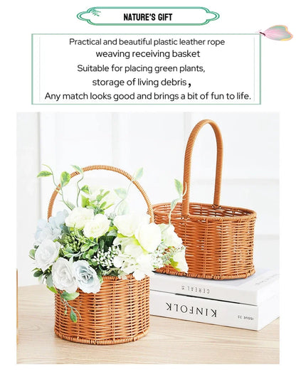 VelesRealm™ Blumenkorb im Rattan-Stil – handgewebt, vielseitig einsetzbar
