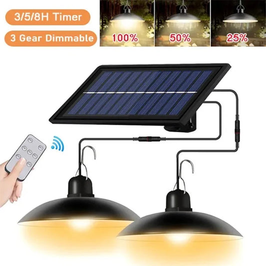 VelesRealm™ Solar-Pendelleuchte – Doppelkopf-LED mit Fernbedienung