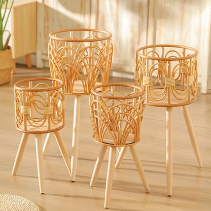 VelesRealm™ Rattan-Pflanzenständer – Display aus geflochtenem Holz