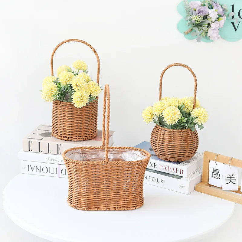 VelesRealm™ Blumenkorb im Rattan-Stil – handgewebt, vielseitig einsetzbar