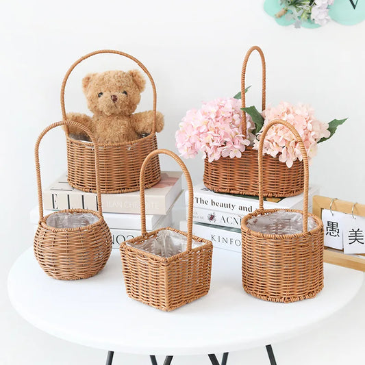 VelesRealm™ Blumenkorb im Rattan-Stil – handgewebt, vielseitig einsetzbar