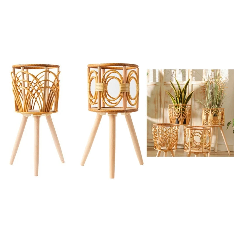 VelesRealm™ Rattan-Pflanzenständer – Display aus geflochtenem Holz