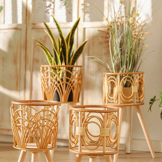 VelesRealm™ Rattan-Pflanzenständer – Display aus geflochtenem Holz