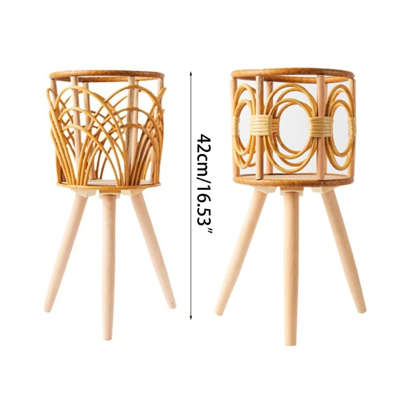 VelesRealm™ Rattan-Pflanzenständer – Display aus geflochtenem Holz