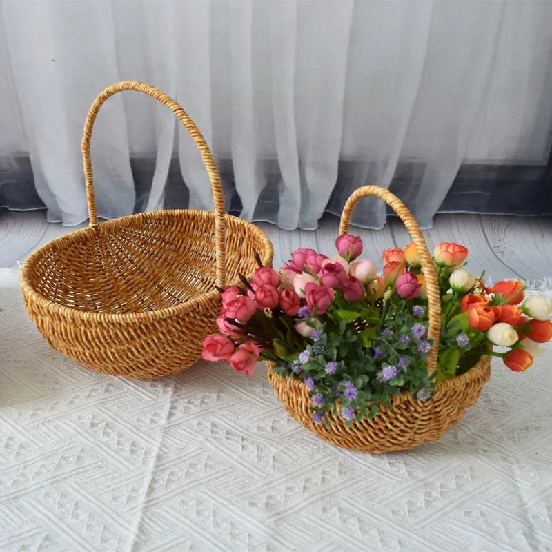 VelesRealm™ Blumenkorb im Rattan-Stil – handgewebt, vielseitig einsetzbar