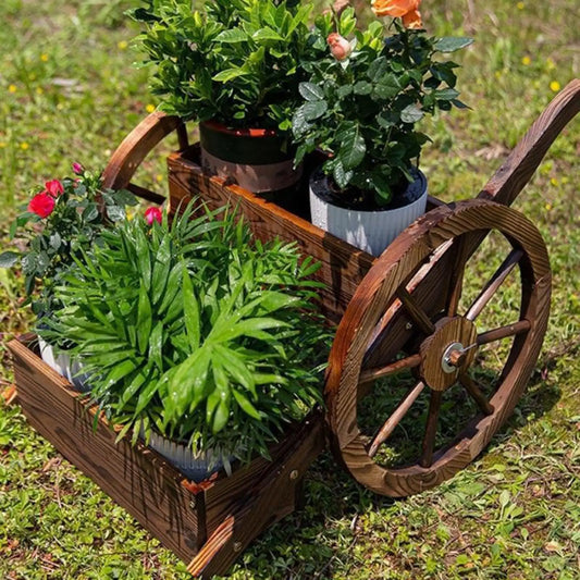 VelesRealm™ Pflanzwagen aus Holz – Rustikaler Blumenwagen