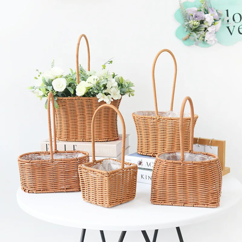 VelesRealm™ Blumenkorb im Rattan-Stil – handgewebt, vielseitig einsetzbar