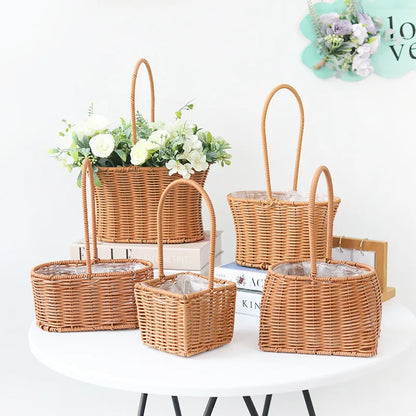 VelesRealm™ Blumenkorb im Rattan-Stil – handgewebt, vielseitig einsetzbar
